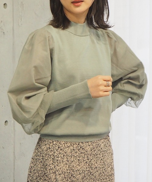 tiptop(ティップトップ)の「2021SS 袖チュールハイネックニット(ニット/セーター・レディース・オフホワイト/ブラック/グレー/グリーン・FREE)」の20枚目の写真