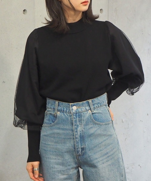 tiptop(ティップトップ)の「2021SS 袖チュールハイネックニット(ニット/セーター・レディース・オフホワイト/ブラック/グレー/グリーン・FREE)」の11枚目の写真