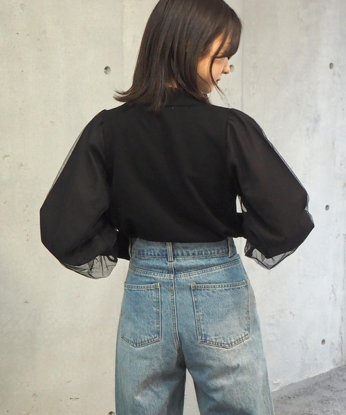 tiptop(ティップトップ)の「2021SS 袖チュールハイネックニット(ニット/セーター・レディース・オフホワイト/ブラック/グレー/グリーン・FREE)」の14枚目の写真