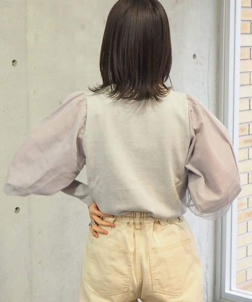 tiptop(ティップトップ)の「2021SS 袖チュールハイネックニット(ニット/セーター・レディース・オフホワイト/ブラック/グレー/グリーン・FREE)」の18枚目の写真