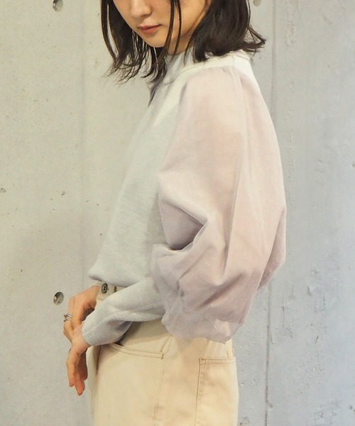 tiptop(ティップトップ)の「2021SS 袖チュールハイネックニット(ニット/セーター・レディース・オフホワイト/ブラック/グレー/グリーン・FREE)」の17枚目の写真