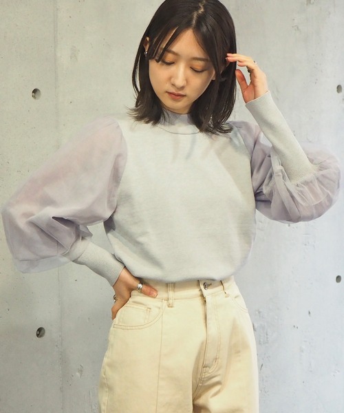 tiptop(ティップトップ)の「2021SS 袖チュールハイネックニット(ニット/セーター・レディース・オフホワイト/ブラック/グレー/グリーン・FREE)」の15枚目の写真