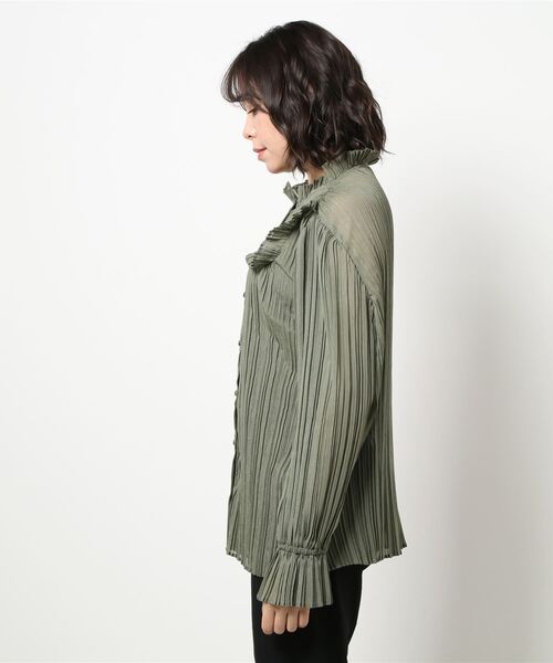 LOWRYS FARM（ローリーズファーム）の「プリーツスタンドフリルブラウス　932990（シャツ/ブラウス・レディース・グリーン/グレー/アイボリー・FREE）」の14枚目の写真