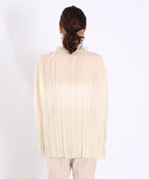 LOWRYS FARM（ローリーズファーム）の「プリーツスタンドフリルブラウス　932990（シャツ/ブラウス・レディース・グリーン/グレー/アイボリー・FREE）」の7枚目の写真