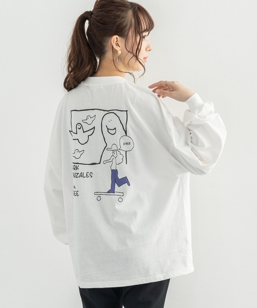 Mark Gonzales(マーク・ゴンザレス)の「MARK GONZALES マークゴンザレス 別注コラボ グラフィックロゴプリント ビッグロンT(Tシャツ/カットソー・メンズ・ブラック/パープル/ブラウン/オフホワイト/サックスブルー/ピンク/グリーン/グレイッシュベージュ・M/L/XL)」の2枚目の写真