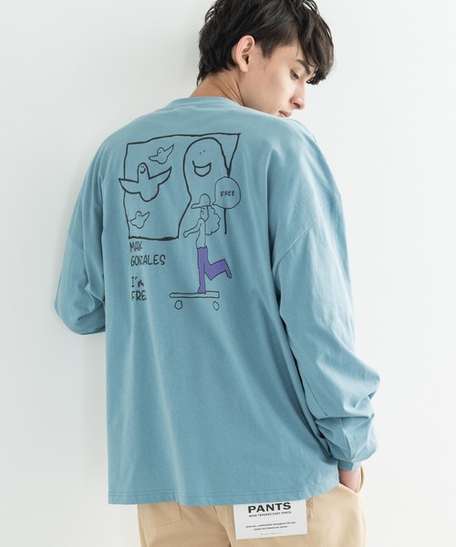 Mark Gonzales(マーク・ゴンザレス)の「MARK GONZALES マークゴンザレス 別注コラボ グラフィックロゴプリント ビッグロンT(Tシャツ/カットソー・メンズ・ブラック/パープル/ブラウン/オフホワイト/サックスブルー/ピンク/グリーン/グレイッシュベージュ・M/L/XL)」の7枚目の写真