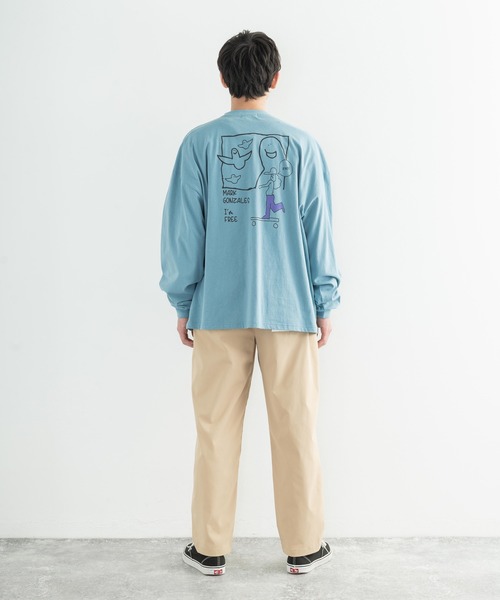 Mark Gonzales(マーク・ゴンザレス)の「MARK GONZALES マークゴンザレス 別注コラボ グラフィックロゴプリント ビッグロンT(Tシャツ/カットソー・メンズ・ブラック/パープル/ブラウン/オフホワイト/サックスブルー/ピンク/グリーン/グレイッシュベージュ・M/L/XL)」の20枚目の写真