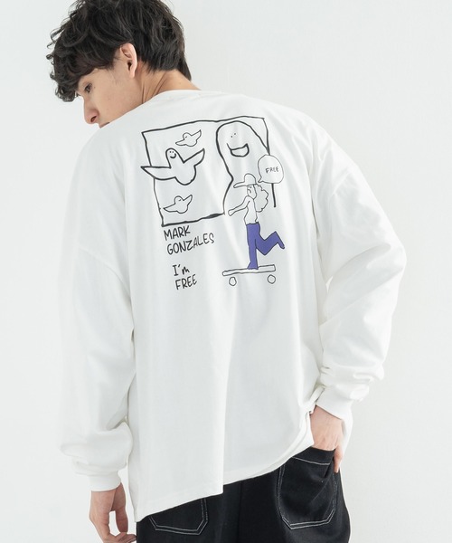 Mark Gonzales(マーク・ゴンザレス)の「MARK GONZALES マークゴンザレス 別注コラボ グラフィックロゴプリント ビッグロンT(Tシャツ/カットソー・メンズ・ブラック/パープル/ブラウン/オフホワイト/サックスブルー/ピンク/グリーン/グレイッシュベージュ・M/L/XL)」の9枚目の写真