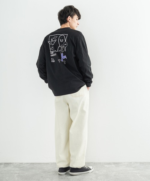 Mark Gonzales(マーク・ゴンザレス)の「MARK GONZALES マークゴンザレス 別注コラボ グラフィックロゴプリント ビッグロンT(Tシャツ/カットソー・メンズ・ブラック/パープル/ブラウン/オフホワイト/サックスブルー/ピンク/グリーン/グレイッシュベージュ・M/L/XL)」の21枚目の写真