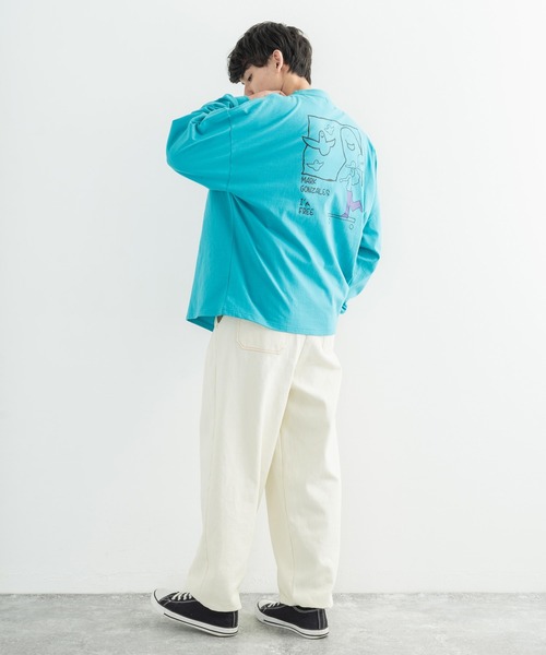 Mark Gonzales(マーク・ゴンザレス)の「MARK GONZALES マークゴンザレス 別注コラボ グラフィックロゴプリント ビッグロンT(Tシャツ/カットソー・メンズ・ブラック/パープル/ブラウン/オフホワイト/サックスブルー/ピンク/グリーン/グレイッシュベージュ・M/L/XL)」の22枚目の写真
