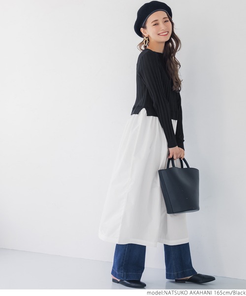 coca(coca)(コカ)の「シャツ切り替えニットワンピ(ワンピース・レディース・ブラック・ONE SIZE)」の6枚目の写真