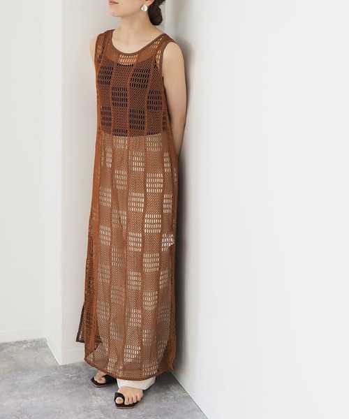 Riberry（リベリー）の「メッシュニットノースリワンピース（ワンピース・レディース・ブラック/ブラウン・MEDIUM）」の6枚目の写真