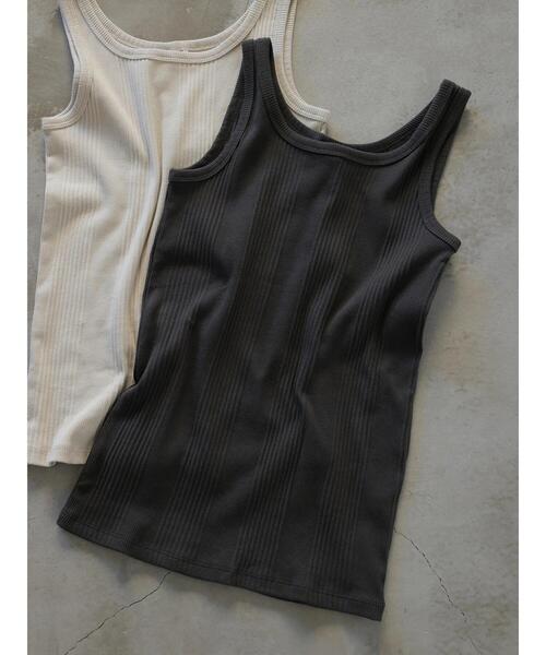 AMERICAN HOLIC（アメリカンホリック）の「針抜きテレコタンクトップ（タンクトップ・レディース・ライトベージュ/オレンジ/チャコールグレー/オフホワイト・L/M）」の2枚目の写真