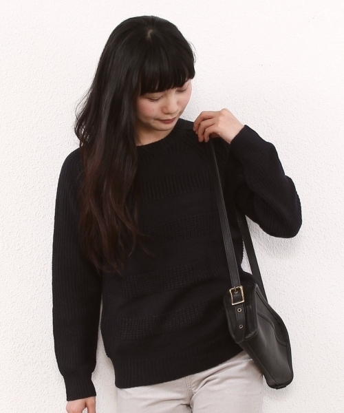 coen（コーエン）の「ウール混ソリッドボーダーニット（ニット/セーター・レディース・オフホワイト/グレー/ベージュ/ネイビー・LARGE/MEDIUM）」の4枚目の写真