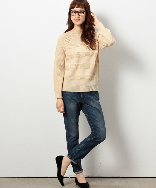 coen（コーエン）の「ウール混ソリッドボーダーニット（ニット/セーター・レディース・オフホワイト/グレー/ベージュ/ネイビー・LARGE/MEDIUM）」の8枚目の写真