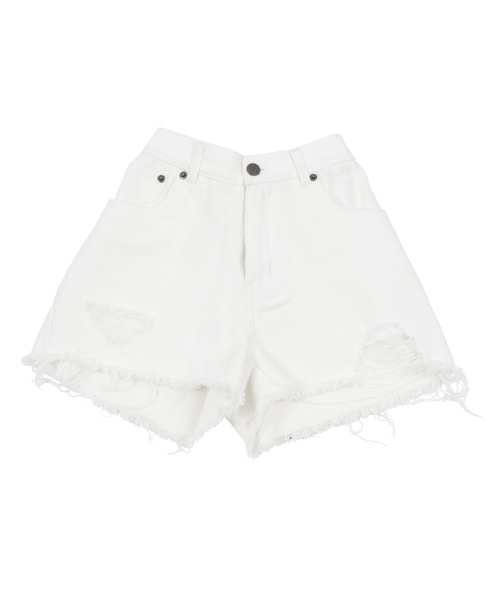 PUNYUS（プニュズ）の「ダメージデニムショートパンツ（デニムパンツ・レディース・ホワイト/ライトブルー/ブラック/ケミカルウォッシュ・2/3/1/4）」の20枚目の写真