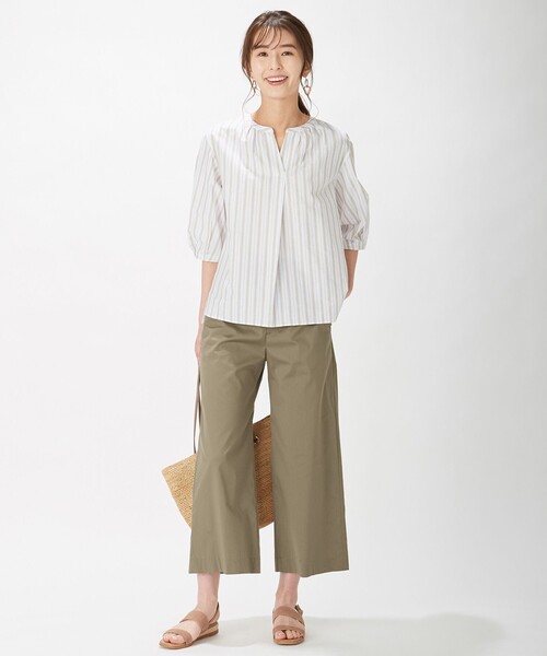 J.PRESS（ジェイプレス）の「【洗える】BEZ コットンリネン ストライプ ブラウス（シャツ/ブラウス・レディース・ベージュ系1/カーキ系1・T13/T15）」の4枚目の写真