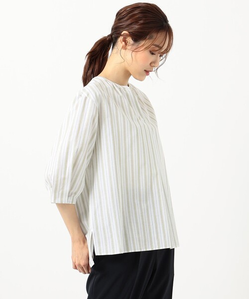 J.PRESS（ジェイプレス）の「【洗える】BEZ コットンリネン ストライプ ブラウス（シャツ/ブラウス・レディース・ベージュ系1/カーキ系1・T13/T15）」の5枚目の写真
