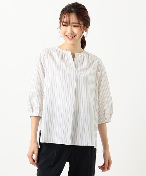 J.PRESS（ジェイプレス）の「【洗える】BEZ コットンリネン ストライプ ブラウス（シャツ/ブラウス・レディース・ベージュ系1/カーキ系1・T13/T15）」の6枚目の写真