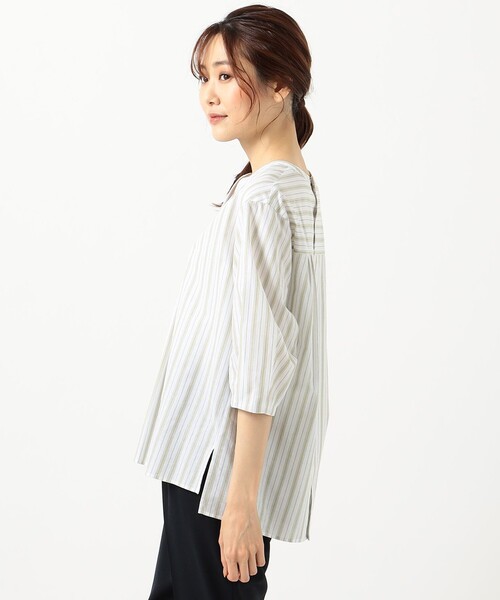 J.PRESS（ジェイプレス）の「【洗える】BEZ コットンリネン ストライプ ブラウス（シャツ/ブラウス・レディース・ベージュ系1/カーキ系1・T13/T15）」の7枚目の写真