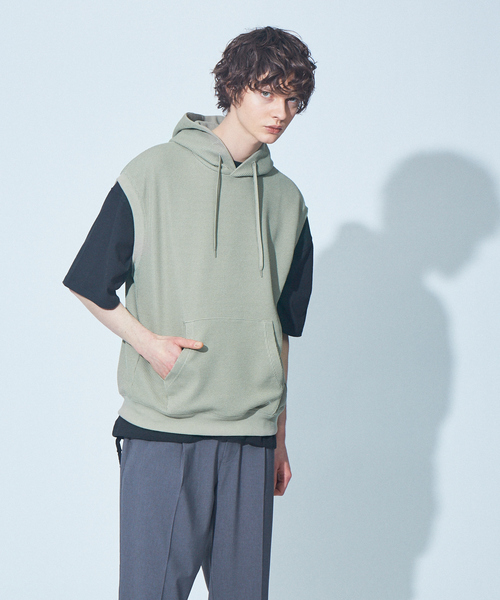 MYSELF ABAHOUSE（マイセルフアバハウス）の「【MYSELF ABAHOUSE】ワッフル ルーズ ノースリーブ プルオーバー パーカー（パーカー・メンズ・ブラック/ネイビー/ライム/ピンクベージュ/ベージュ・フリー）」の4枚目の写真