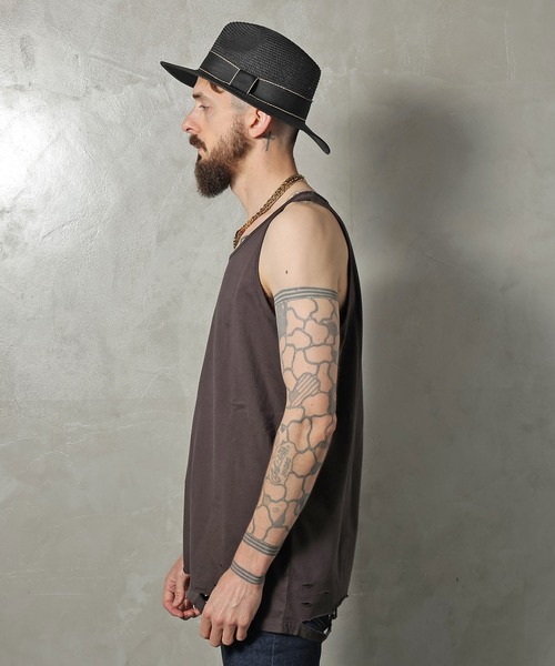 GALLIS ADDICTION（ガリスアディクション）の「GA DAMAGE TANK TOP/ダメージ タンクトップ（タンクトップ・メンズ・チャコール/ナチュラル/ライトオレンジ系・FREE）」の18枚目の写真