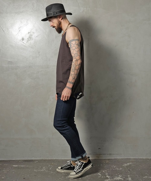 GALLIS ADDICTION（ガリスアディクション）の「GA DAMAGE TANK TOP/ダメージ タンクトップ（タンクトップ・メンズ・チャコール/ナチュラル/ライトオレンジ系・FREE）」の9枚目の写真