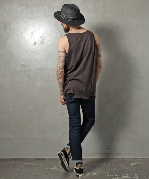 GALLIS ADDICTION（ガリスアディクション）の「GA DAMAGE TANK TOP/ダメージ タンクトップ（タンクトップ・メンズ・チャコール/ナチュラル/ライトオレンジ系・FREE）」の14枚目の写真
