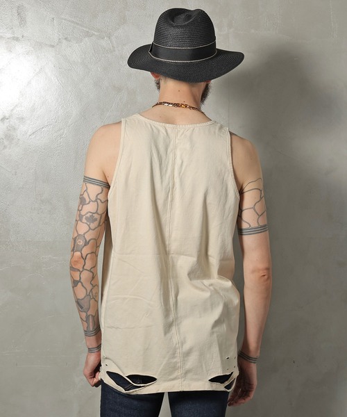 GALLIS ADDICTION（ガリスアディクション）の「GA DAMAGE TANK TOP/ダメージ タンクトップ（タンクトップ・メンズ・チャコール/ナチュラル/ライトオレンジ系・FREE）」の10枚目の写真
