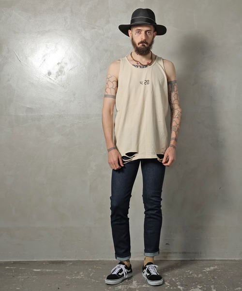 GALLIS ADDICTION（ガリスアディクション）の「GA DAMAGE TANK TOP/ダメージ タンクトップ（タンクトップ・メンズ・チャコール/ナチュラル/ライトオレンジ系・FREE）」の15枚目の写真