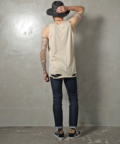 GALLIS ADDICTION（ガリスアディクション）の「GA DAMAGE TANK TOP/ダメージ タンクトップ（タンクトップ・メンズ・チャコール/ナチュラル/ライトオレンジ系・FREE）」の20枚目の写真