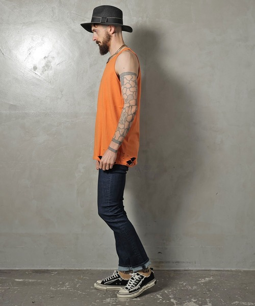 GALLIS ADDICTION（ガリスアディクション）の「GA DAMAGE TANK TOP/ダメージ タンクトップ（タンクトップ・メンズ・チャコール/ナチュラル/ライトオレンジ系・FREE）」の7枚目の写真