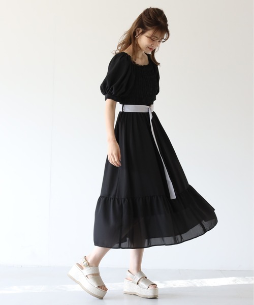 シャーリング配色ベルトワンピース ワンピース Zozotown限定 One セール Nice Another Claup ワンアフターアナザー ナイスクラップ のファッション After Zozotown限定 Nice One 本物保証 の