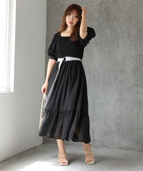 シャーリング配色ベルトワンピース ワンピース Zozotown限定 One セール Nice Another Claup ワンアフターアナザー ナイスクラップ のファッション After Zozotown限定 Nice One 本物保証 の