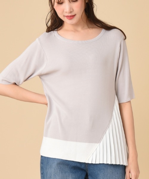 INTERPLANET（インタープラネット）の「サイドプリーツドッキングプルオーバー（ニット/セーター・レディース・ブラック/グレー/カーキ・FREE）」の2枚目の写真