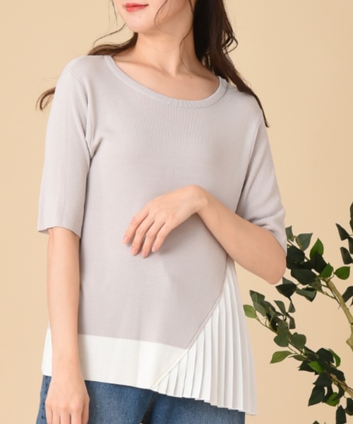 INTERPLANET（インタープラネット）の「サイドプリーツドッキングプルオーバー（ニット/セーター・レディース・ブラック/グレー/カーキ・FREE）」の4枚目の写真