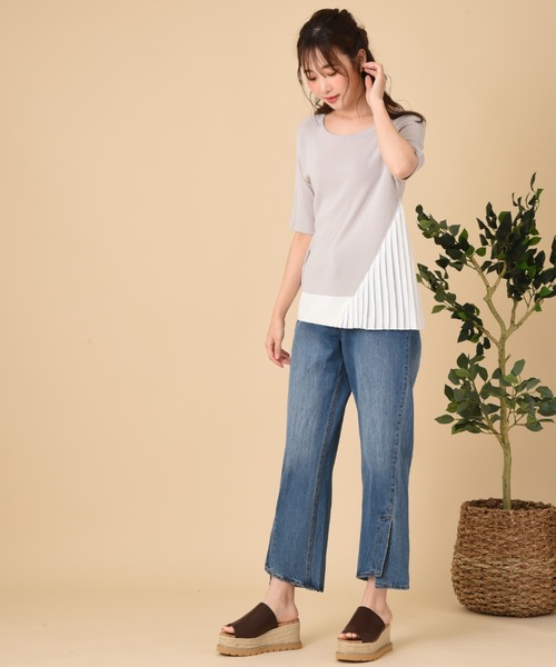 INTERPLANET（インタープラネット）の「サイドプリーツドッキングプルオーバー（ニット/セーター・レディース・ブラック/グレー/カーキ・FREE）」の8枚目の写真