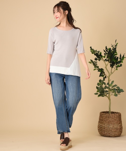 INTERPLANET（インタープラネット）の「サイドプリーツドッキングプルオーバー（ニット/セーター・レディース・ブラック/グレー/カーキ・FREE）」の7枚目の写真