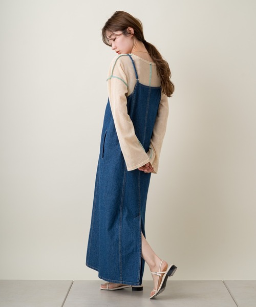 Kastane（カスタネ）の「ハギ入りデニムキャミワンピース（ワンピース・レディース・ブルー/アイボリー・FREE）」の4枚目の写真