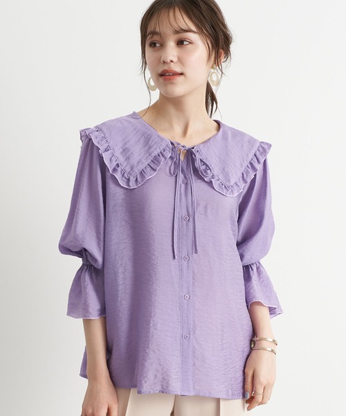 earth music&ecology(アースミュージックアンドエコロジー)の「シアービックカラーブラウス *(シャツ/ブラウス・レディース・ブラック/ミント/オフホワイト/パープル・FREE)」の1枚目の写真