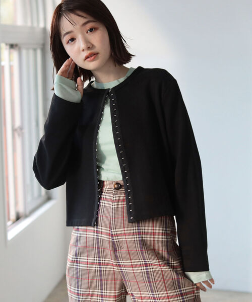 BeAMS DOT（ビームスドット）の「【WEB限定】BeAMS DOT / ホックスウェット カーディガン（カーディガン/ボレロ・レディース・ベージュ/グレー/ブラック・FREE）」の4枚目の写真