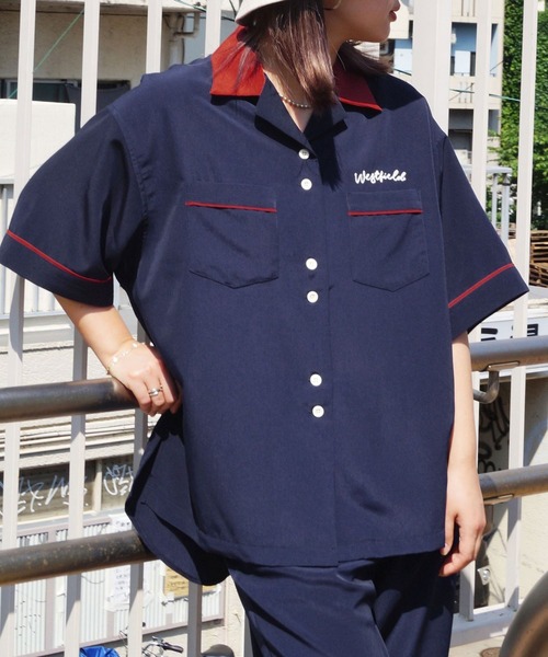 179/WG(イチナナキュウダブルジー)の「ボーリングシャツ(シャツ/ブラウス・レディース・サックスブルー/オレンジ/ネイビー・MEDIUM)」の2枚目の写真