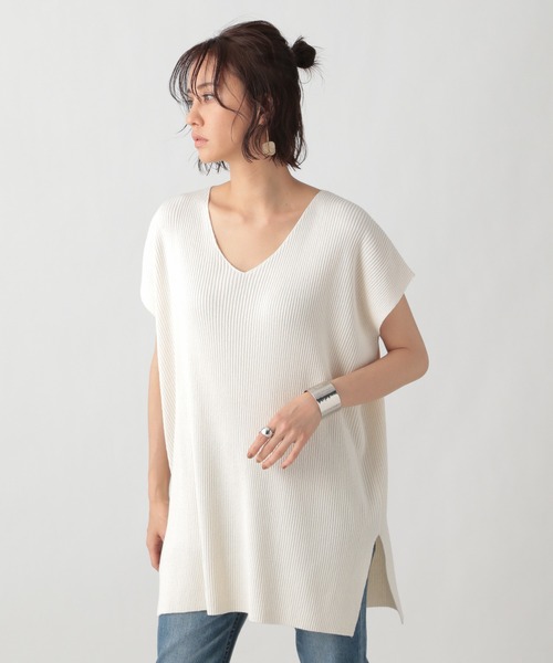 Ezick（エジック）の「【セットアップ】リブVネックベスト（Tシャツ/カットソー・レディース・ホワイト/ブラック・FREE）」の12枚目の写真