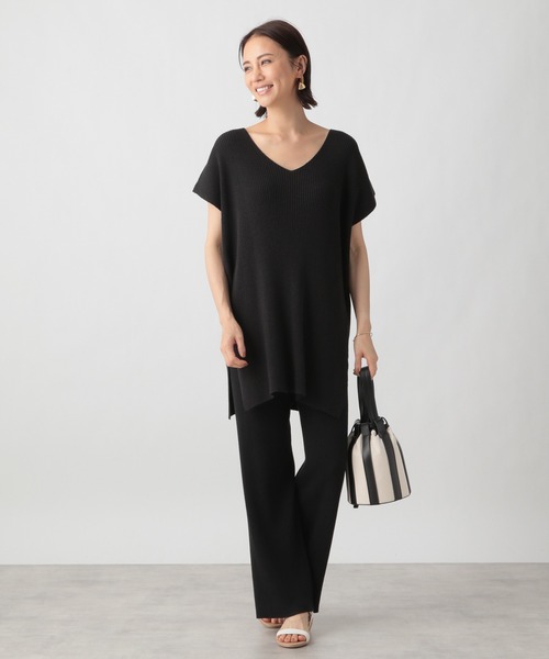 Ezick（エジック）の「【セットアップ】リブVネックベスト（Tシャツ/カットソー・レディース・ホワイト/ブラック・FREE）」の7枚目の写真