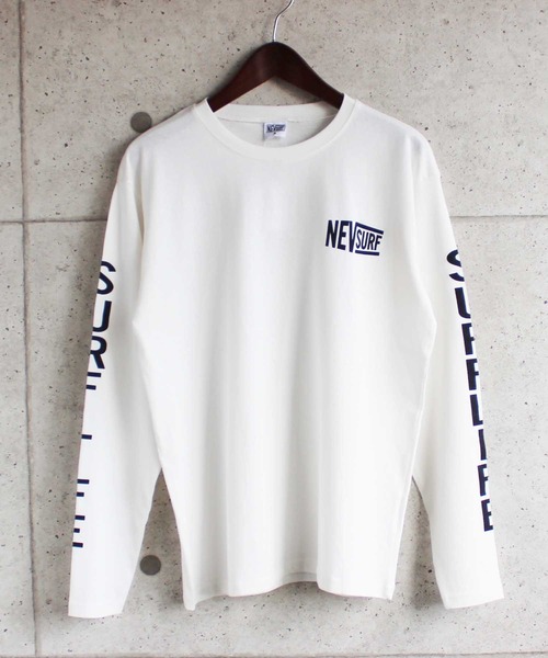 NEV（ネブ）の「ロゴプリント長袖カットソー（Tシャツ/カットソー・メンズ・ホワイト系3/ブラック系1/オフホワイト/ホワイト系1/ホワイト系4/モカ/ブラック系/杢グレー/ベージュ/ホワイト系/ホワイト系2/ブラック・M/XL/L）」の6枚目の写真