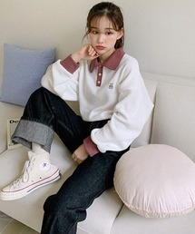 A'GEM/9 × .kom『muah muah/ムーアムーア』MUAH STITCH COMBI GOLGI COLLAR MTM/襟付き リブ網スウェットシャツ