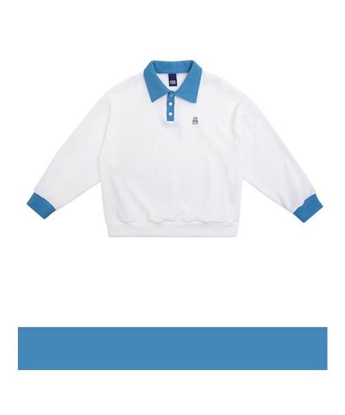 muahmuah（ムーアムーア）の「A'GEM/9 × .kom『muah muah/ムーアムーア』MUAH STITCH COMBI GOLGI COLLAR MTM/襟付き リブ網スウェットシャツ（スウェット・レディース・ブラック/ブラウン/ブルー・FREE）」の7枚目の写真