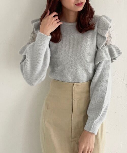 MAJESTIC LEGON(マジェスティックレゴン)の「Ladyフリルシャギーニット(ニット/セーター・レディース・アイボリー/ピンク/ライトグリーン/ラベンダー/ブラック/グレー/イエロー・SMALL/MEDIUM)」の4枚目の写真