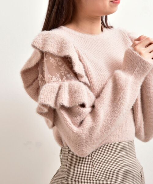 MAJESTIC LEGON(マジェスティックレゴン)の「Ladyフリルシャギーニット(ニット/セーター・レディース・アイボリー/ピンク/ライトグリーン/ラベンダー/ブラック/グレー/イエロー・SMALL/MEDIUM)」の7枚目の写真