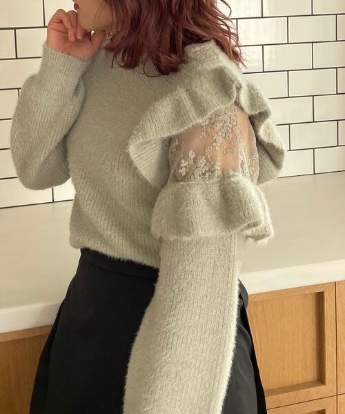 MAJESTIC LEGON(マジェスティックレゴン)の「Ladyフリルシャギーニット(ニット/セーター・レディース・アイボリー/ピンク/ライトグリーン/ラベンダー/ブラック/グレー/イエロー・SMALL/MEDIUM)」の20枚目の写真